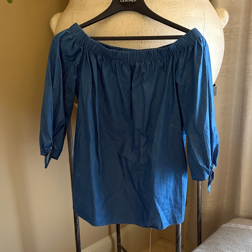 HAODUOYI Blue Off-Shoulder Blouse